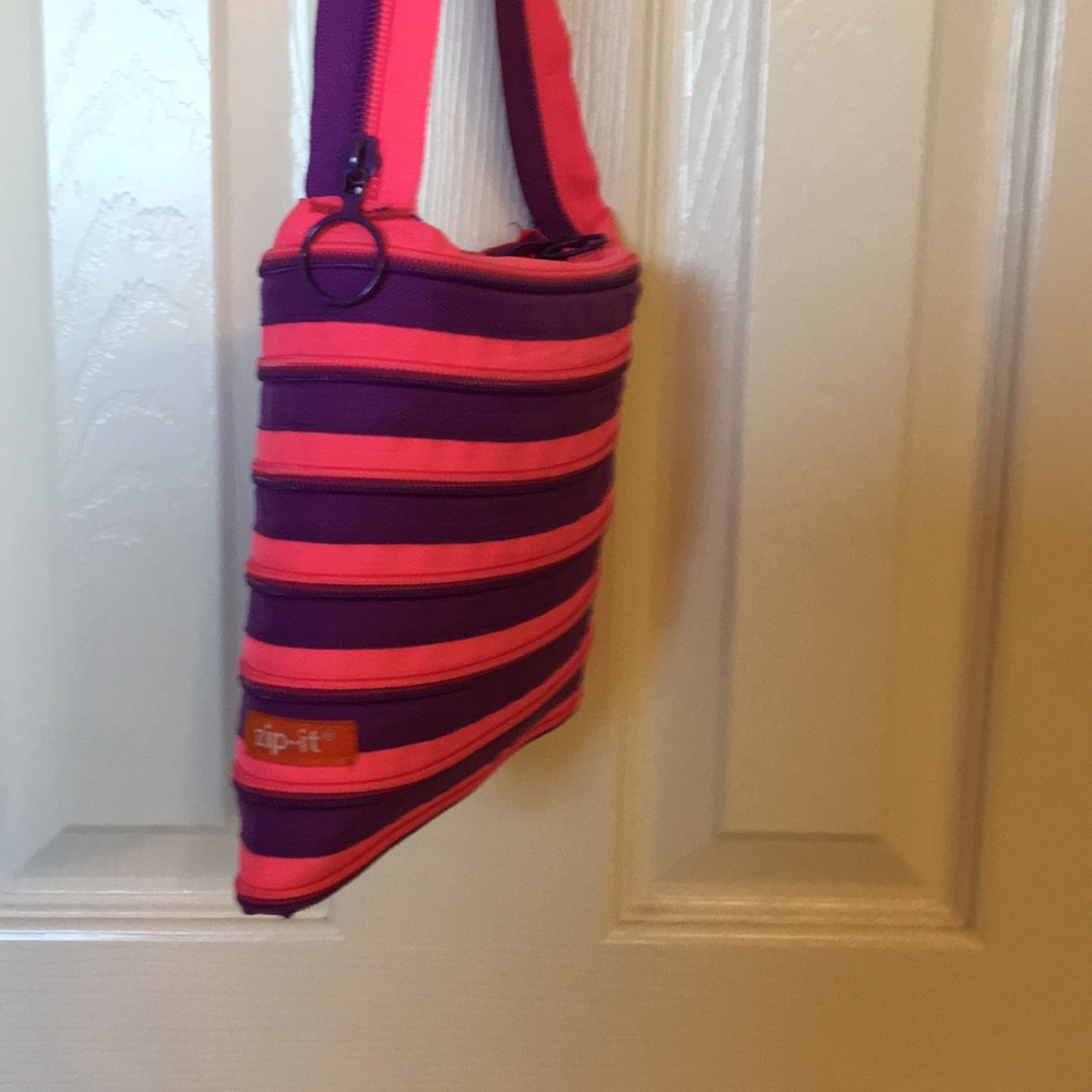 ZIP-IT purse AND coin purse purple pink one LONG zipper NWOT crossbody bag